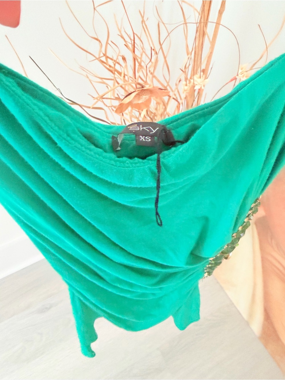 Sky Emerald Green One-Shoulder Mini Dress with Side Jewel Detail NWOT! - Picture 5 of 7